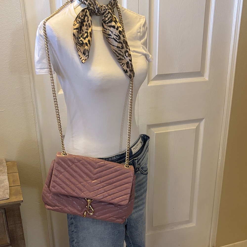Rebecca Minkoff Pink Quilted Crossbody Bag with Gold Chain